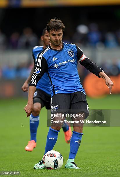 Chris Wondolowski of San Jose Earthquakes looks to pass the ball towards the goal against Colorado Rapids during the second half of their MLS Soccer...