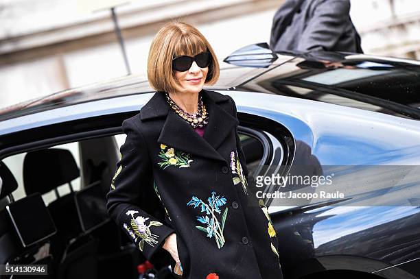 Anna Wintour is seen arriving at Stella McCartney fashion show during Paris Fashion Week : Womenswear Fall Winter 2016/2017 on March 7, 2016 in...
