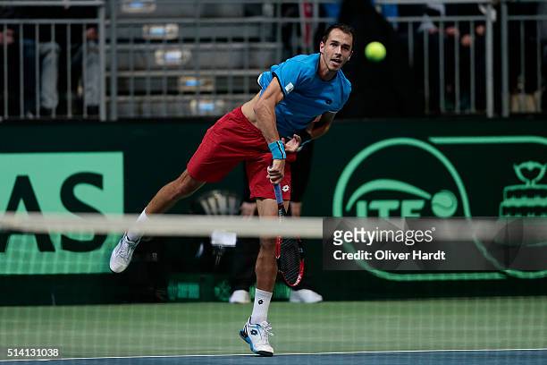 Lukas Rosol of Czech Republic in action in his match against Alexander Zverev of Germany during Day 3 of the Davis Cup World Group first round...
