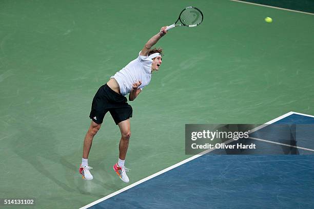 Alexander Zverev of Germany in action in his match against Lukas Rosol of Czech Republic during Day 3 of the Davis Cup World Group first round...