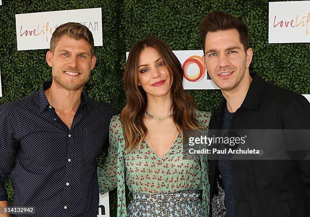 Travis Van Winkle, Katharine McPhee and Andy Grammar attend the 2nd annual LoveLife fundraiser to support The BuildOn Organization at Microsoft...