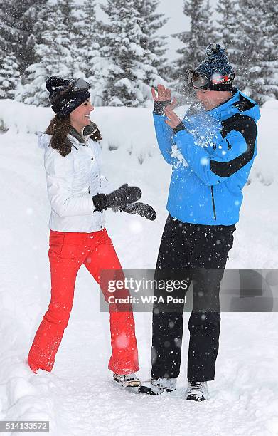 Catherine, Duchess of Cambridge and Prince William, Duke of Cambridge enjoy a short private skiing break on March 3, 2016 in the French Alps, France.