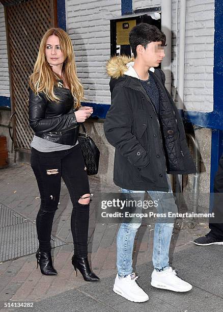 Olvido Hormigos and her son are seen on March 4, 2016 in Madrid, Spain.