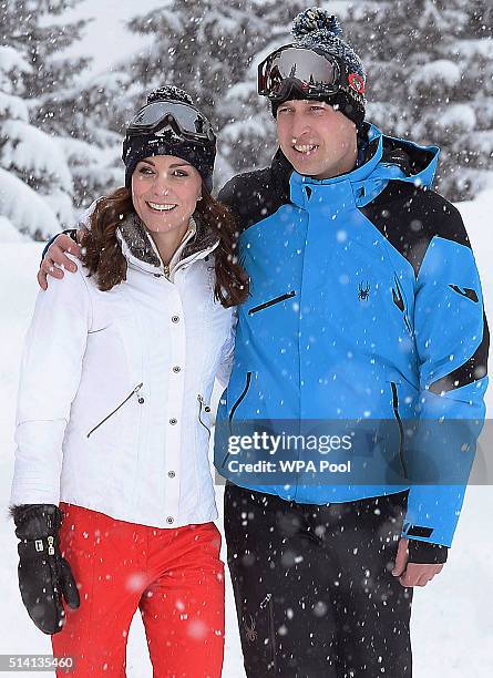 Catherine, Duchess of Cambridge and Prince William, Duke of Cambridge enjoy a short private skiing break on March 3, 2016 in the French Alps, France.