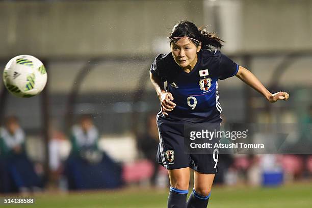 Nahomi Kawasumi of Japan scores her team's third goal during the AFC Women's Olympic Final Qualification Round match between Vietnam and Japan at...