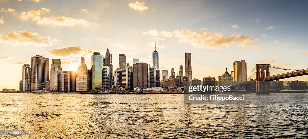 Manhattan skyline at sunset