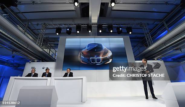 Dutch automobile designer Adrian van Hooydonk , chief designer of German car maker BMW, presents a concept car during a press conference to celebrate...