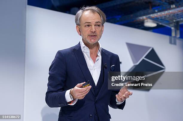 Adrian van Hooydonk, Chief Designer of German automaker BMW, speaks during a press conference ahead of the celebration marking the 100th anniversary...