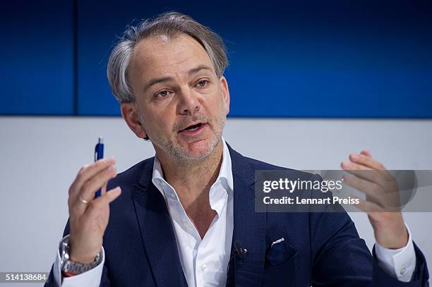 Adrian van Hooydonk, Chief Designer of German automaker BMW, speaks during a press conference ahead of the celebration marking the 100th anniversary...