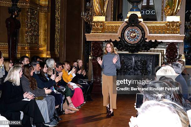 Stylist Stella McCartney acknowledges the applause of the audience at the end of the Stella McCartney show as part of the Paris Fashion Week...