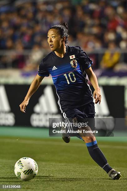 Yuki Ogimi of Japan in action during the AFC Women's Olympic Final Qualification Round match between Vietnam and Japan at Kincho Stadium on March 7,...