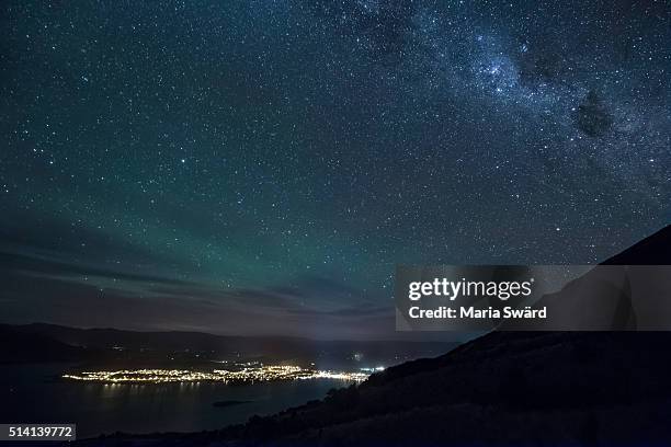 wanaka - aurora australis and milky way - southern lights stock pictures, royalty-free photos & images