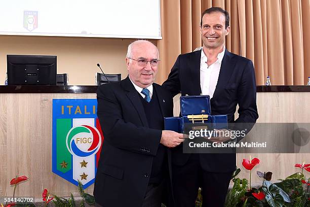 Massimiliano Allegri manager of Juventus FC won the gold coach for the 2014-2015 season and Carlo Tavecchio president of FIGC during the "Panchina...