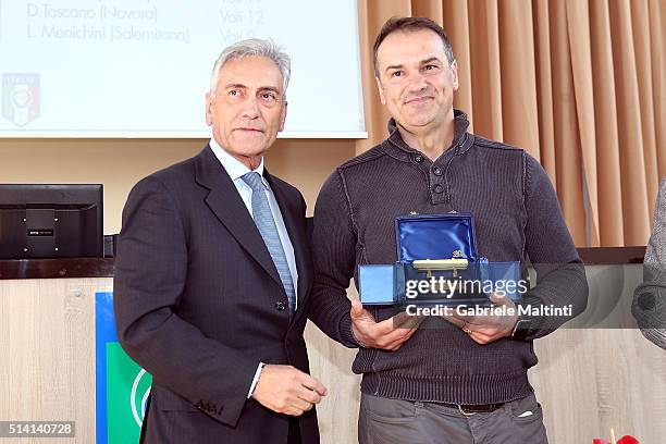 Vincenzo Vivarini manager of Teramo Calcio won the gold coach for the 2014-2015 season Lega Pro during the "Panchina D'oro season 2014-2015" at...