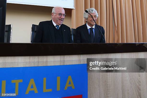 Gianni Rivera president of the Youth and School FIGC and Carlo Tavecchio president of FIGC during the "Panchina D'oro season 2014-2015" at Coverciano...