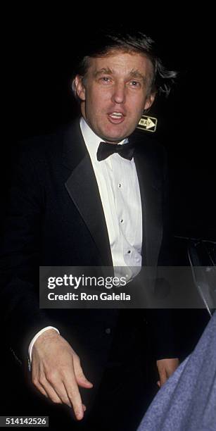 Donald Trump attends Jonathan Tisch-Laura Steinberg Wedding Reception on April 18, 1988 at the Museum of Modern Art in New York City.