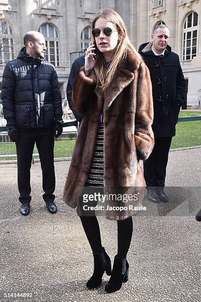 Eugenie Niarchos is seen arriving at Giambattista Valli Fashion show during Paris Fashion Week : Womenswear Fall Winter 2016/2017 on March 7, 2016 in...