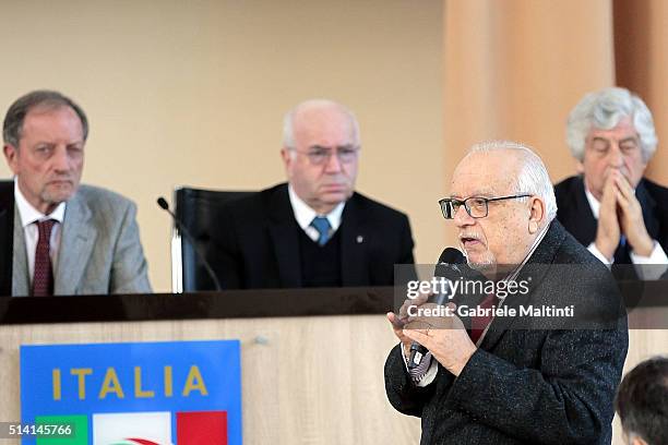 Alfredo Lori , journalist , speaks during the "Panchina D'oro season 2014-2015" at Coverciano on March 7, 2016 in Florence, Italy.