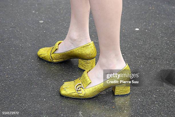 Chiara Ferragni, shoe detail, arrives at the Giambattista Valli show as part of the Paris Fashion Week Womenswear Fall/Winter 2016/2017 on March 7,...