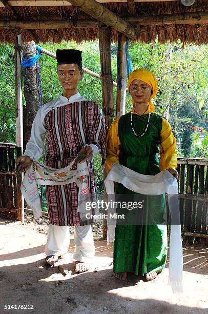 Mannequins in traditional Sikkimese dress at the directorate of Handicraft and Handloom office on March 11, 2015 in Gangtok, India.