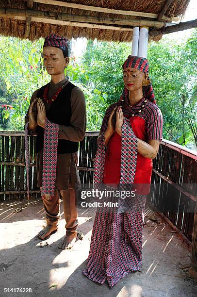 Mannequins in traditional Sikkimese dress at the directorate of Handicraft and Handloom office on March 11, 2015 in Gangtok, India.