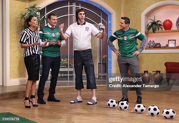 Karla Martinez, Alan Tacher, Sacha Baron Cohen and Alejandro Chaban are seen on the set of "Despierta America" to promote the film "The Brothers...