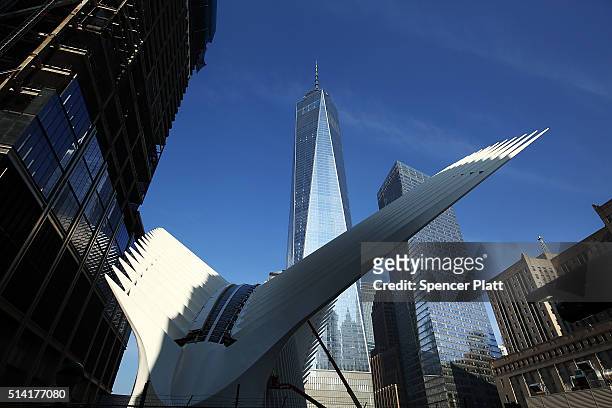 The Oculus sits under One World Trade at the partially opened World Trade Center Transportation Hub after nearly 12 years of construction on March 7,...