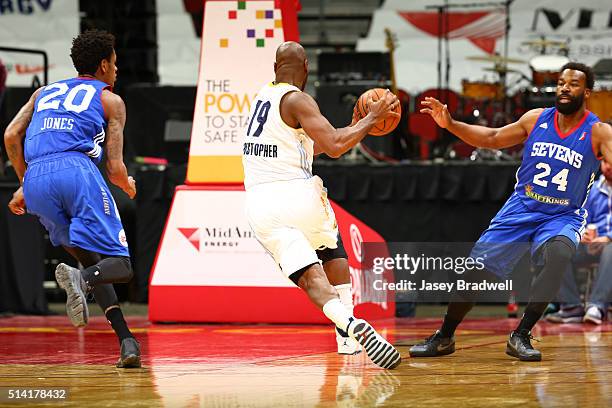 Patrick Christopher of the Iowa Energy drives to the basket against the Delaware 87ers in an NBA D-League game on March 6, 2016 at the Wells Fargo...