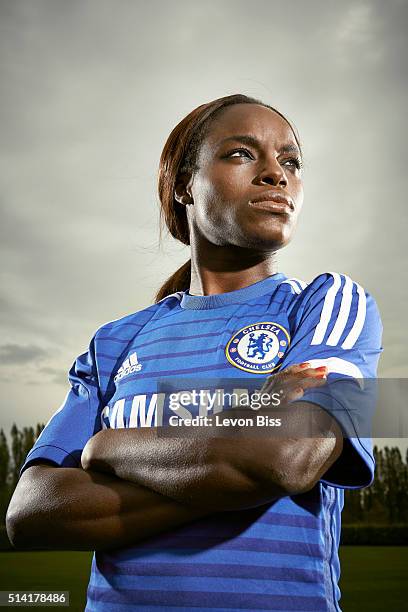 Professional footballer for England and Chelsea Eniola Aluko is photographed for the Observer on May 8, 2015 in London, England.