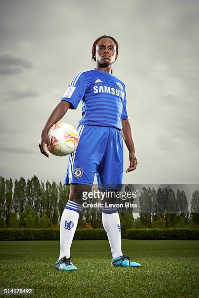 Professional footballer for England and Chelsea Eniola Aluko is photographed for the Observer on May 8, 2015 in London, England.