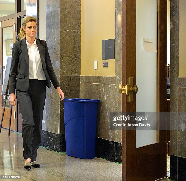 Sportscaster and television personality Erin Andrews walks to court on March 7, 2016 in Nashville, Tennessee. Andrews is taking legal action against...