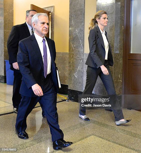 Attorneys Bruce Broillet and Scott Carr accompany Sportscaster and television personality Erin Andrews into court on March 7, 2016 in Nashville,...