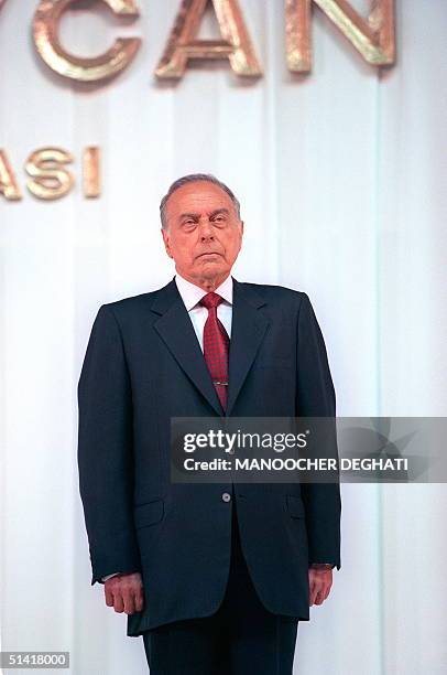 Newly reelected President Heydar Aliyev arrives for his sworn in ceremony 18 October 1998 in Baku. The 75-year-old ex KGB general and communist party...