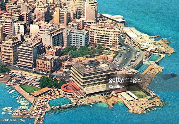 An aeriel view dated in the early 1970s shows Saint George hotel in Beirut, which is scheduled to reopen after renovations on the first day of the...