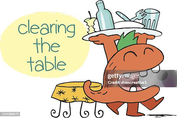 monster clearing the table - children table manners stock illustrations