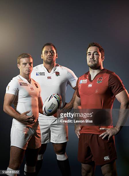 Rugby players George Ford, Billy Vunipola and Brad Barritt are photographed for ES magazine on July 6, 2015 in London, England.