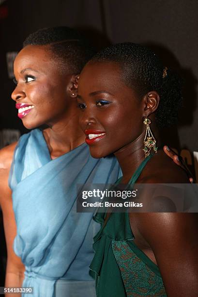 Playwright Danai Gurira and Lupita Nyong'o pose at the Opening Night After Party for "Eclipsed" at Gotham Hall on March 6, 2016 in New York City.