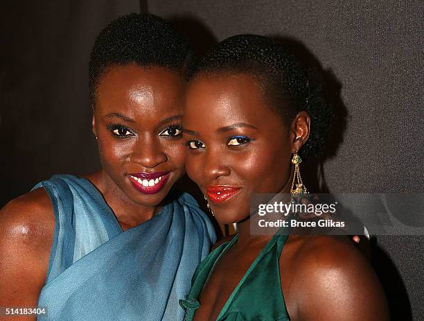 Playwright Danai Gurira and Lupita Nyong'o pose at the Opening Night After Party for "Eclipsed" at Gotham Hall on March 6, 2016 in New York City.