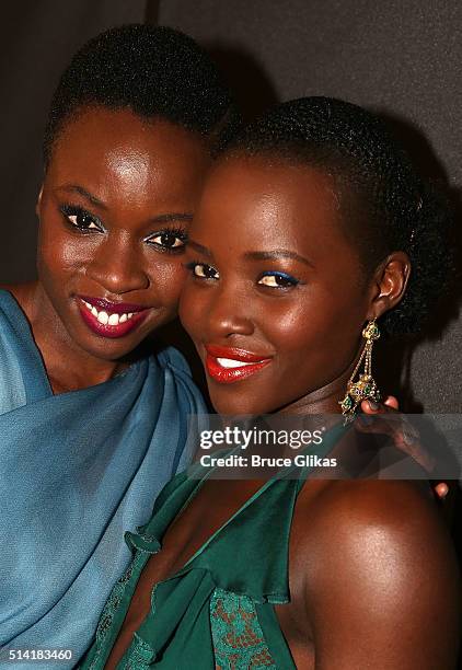 Playwright Danai Gurira and Lupita Nyong'o pose at the Opening Night After Party for "Eclipsed" at Gotham Hall on March 6, 2016 in New York City.