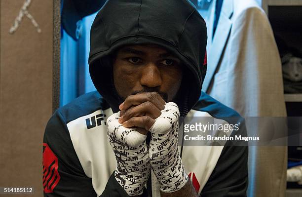 Corey Anderson gets his hands wrapped backstage during the UFC 196 in the MGM Grand Garden Arena on March 5, 2016 in Las Vegas, Nevada.