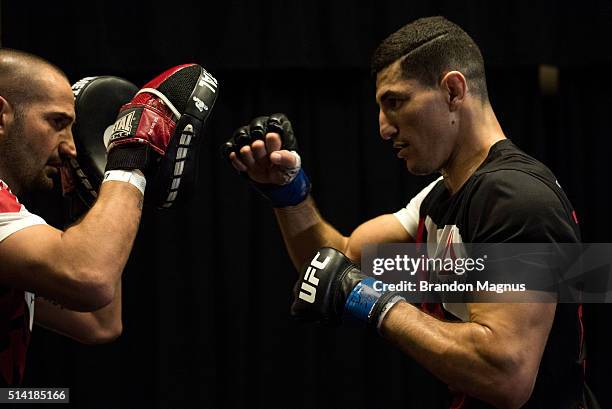 Nordine Taleb warms up backstage during the UFC 196 in the MGM Grand Garden Arena on March 5, 2016 in Las Vegas, Nevada.