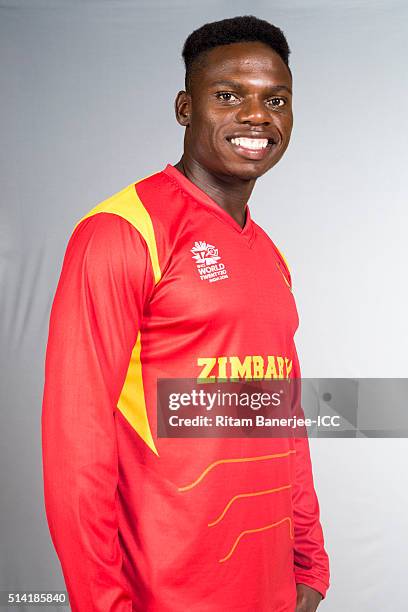 Tawanda Mupariwa of Zimbabwe poses during the official photocall for the ICC Twenty20 World on March 7, 2016 in Nagpur, India.