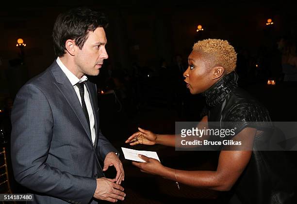 Steve Kazee and Cynthia Erivo chat at the Opening Night After Party for "Eclipsed" at Gotham Hall on March 6, 2016 in New York City.