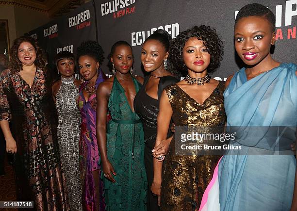 Director Liesl Tommy, Zainab Jah, Akosua Busia, Lupita Nyong'o, Saycon Sengbloh, Pascale Armand and Playwright Danai Gurira pose at the Opening Night...