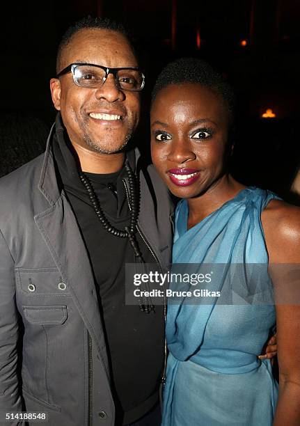 Kevin Mambo and Danai Gurira pose at the Opening Night After Party for "Eclipsed" at Gotham Hall on March 6, 2016 in New York City.