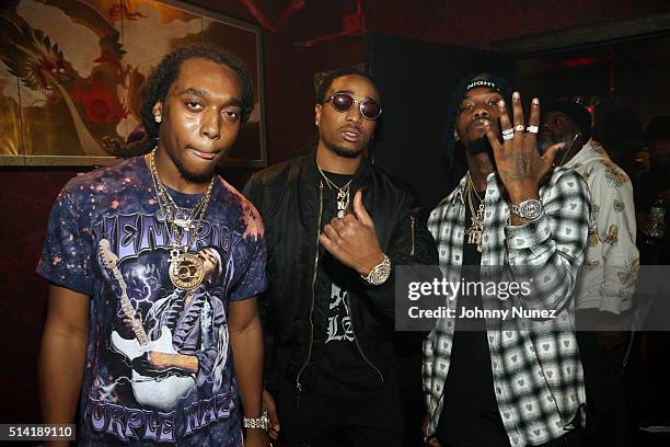 Music group Migos backstage at Irving Plaza on March 4, 2016 in New York City.