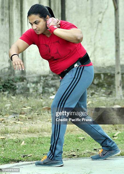 Indian woman Shot-Putter Manpreet Kaur who qualified for the Rio Olympics after breaking the national record at the 55th National Open Athletics...