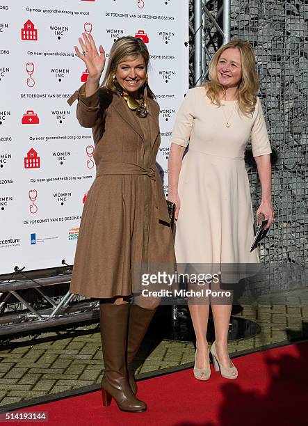 Queen Maxima of The Netherlands and Jannet Vaessen attends the Women Inc. Gender sensitive health care seminar on March 7, 2016 in Oegstgeest,...