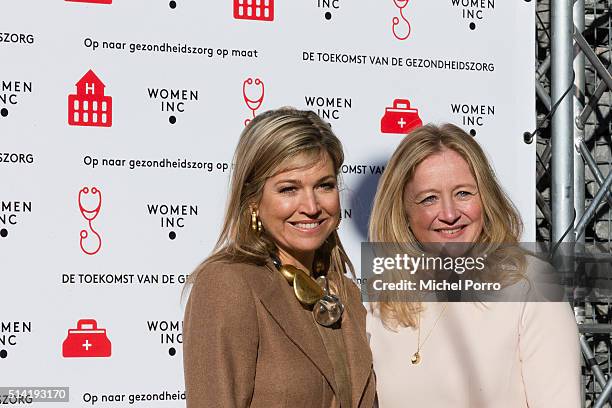 Queen Maxima of The Netherlands and Jannet Vaessen attends the Women Inc. Gender sensitive health care seminar on March 7, 2016 in Oegstgeest,...