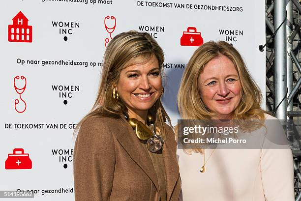 Queen Maxima of The Netherlands and Jannet Vaessen attend the Women Inc. Gender sensitive health care seminar on March 7, 2016 in Oegstgeest,...